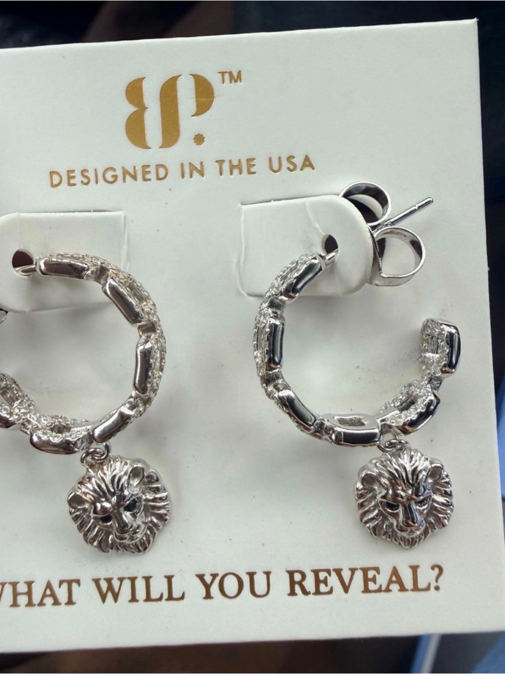 Bomb Party Sterling collection Silver Lion Head Hoop Earrings